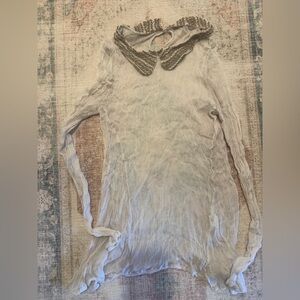 Chan Luu Sheer White Blouse with Beaded Collar